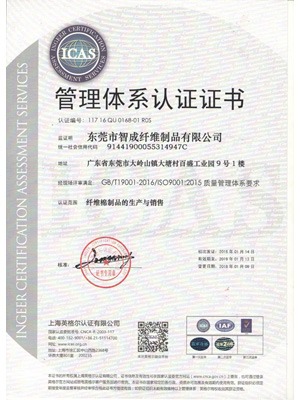 智成2015版ISO質(zhì)量認(rèn)證證書